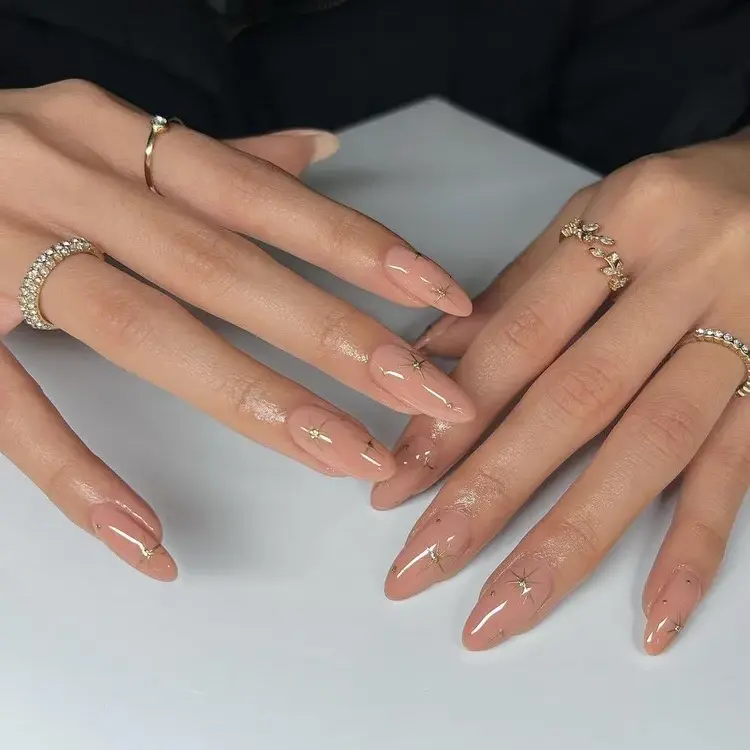 long nails almond shape decoration ideas chrome nude beige