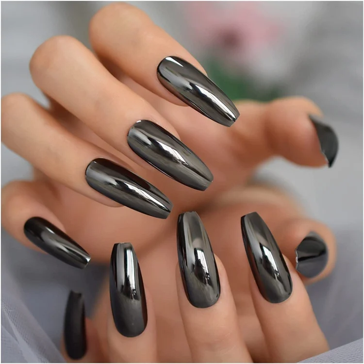 long nails metallic silver nail polish popular in january