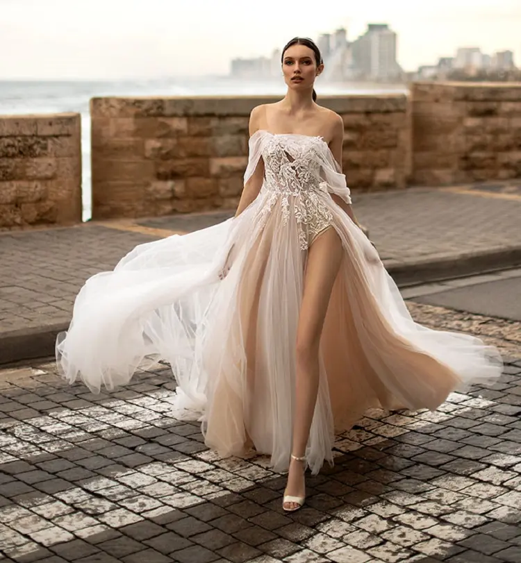 nude wedding dress dusty rose color bridal look and style fashion trends