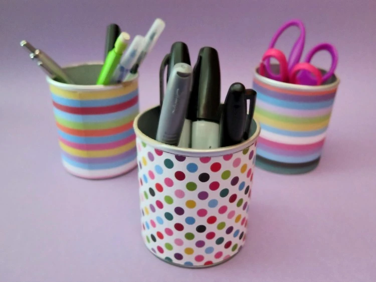 pen holder diy wrapping paper pringles cans idea