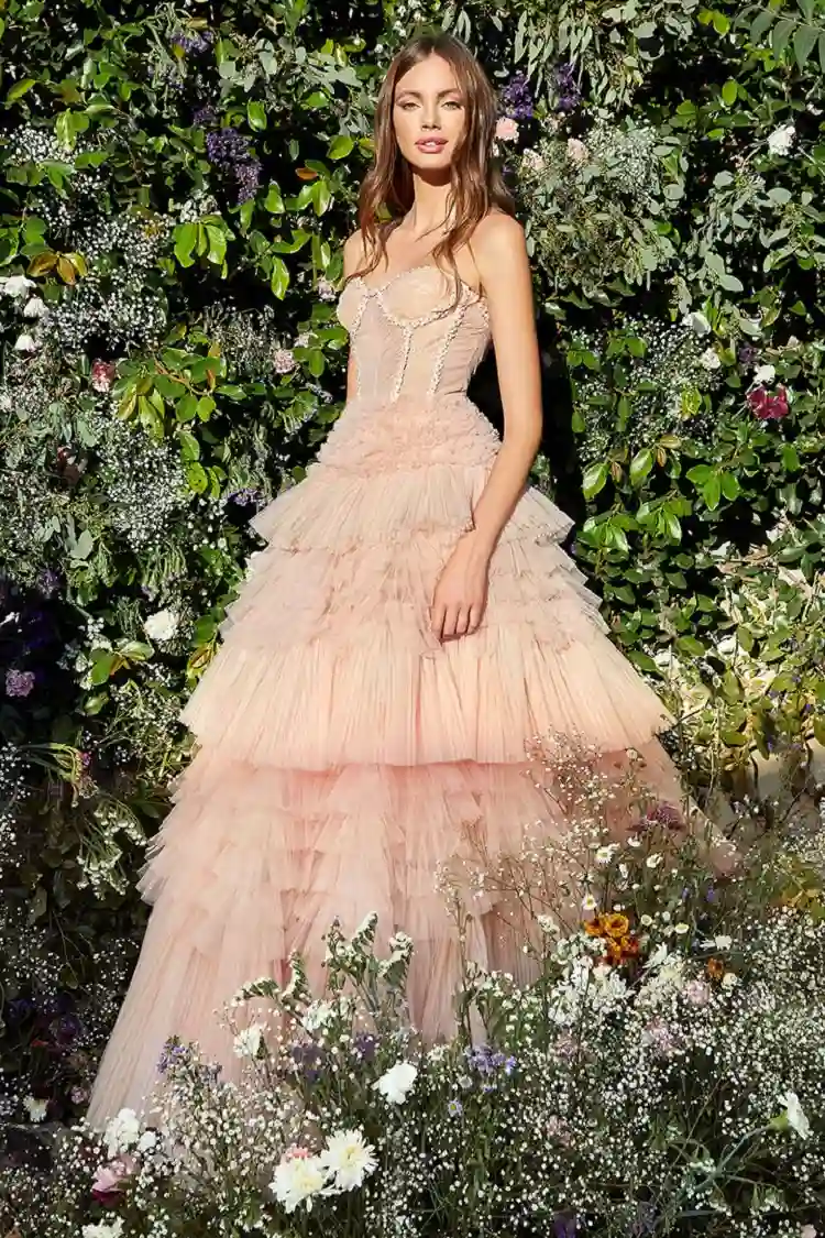 pink blush prom dress gown with a corset ideal for 2023 trends