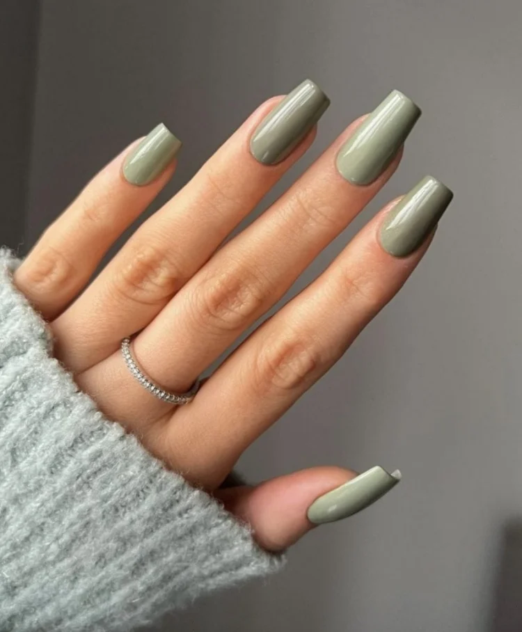 sage green nails long square shape Nail colors January 2023