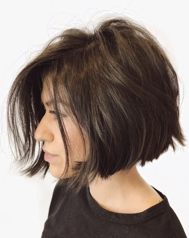 short layered bob dark thick hair