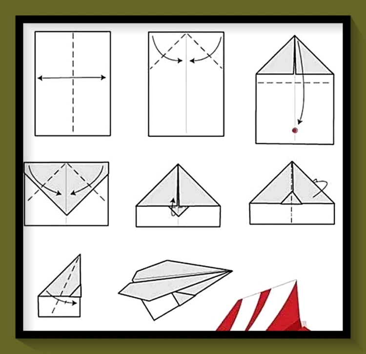 useful diagram of a paper airplane making step by step
