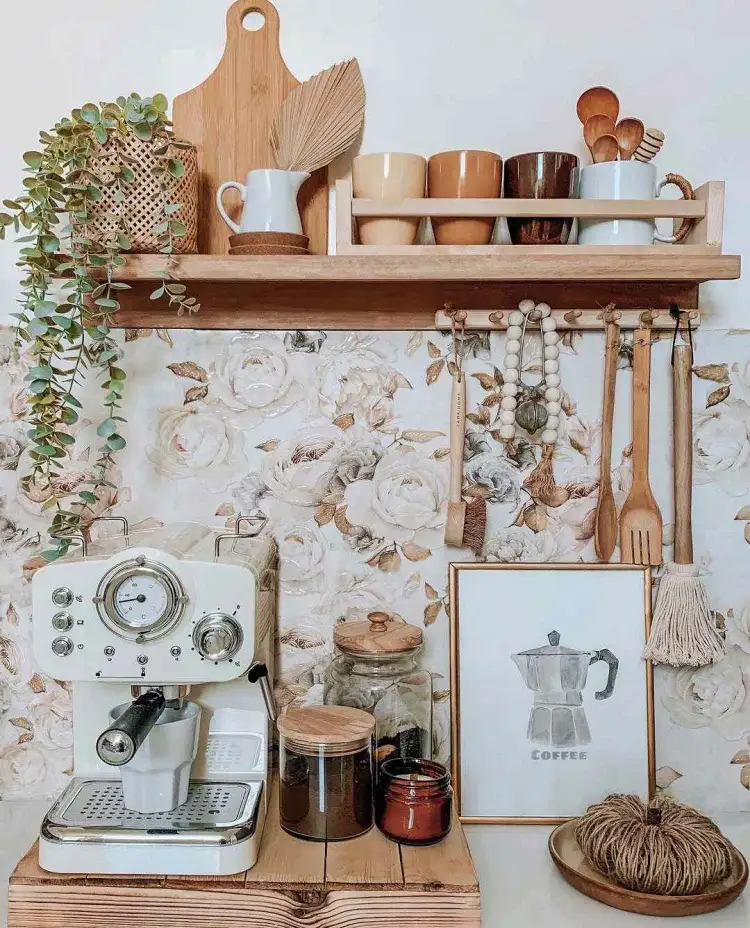 wallpaper vintage coffee machine beige colors