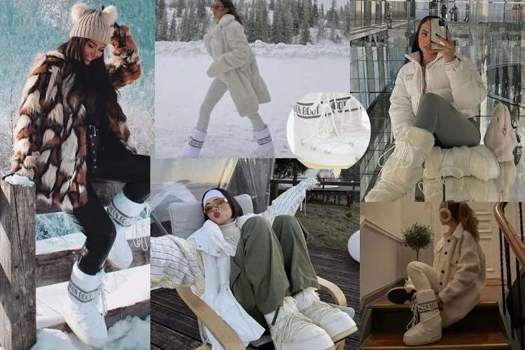 white Moon Boots winter 2023 model outfit inspiration how to stay warm and look cute at the same time