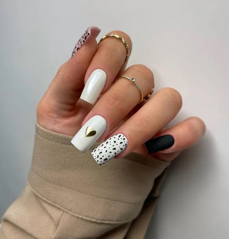 white nails with gold and black decrations art ideas