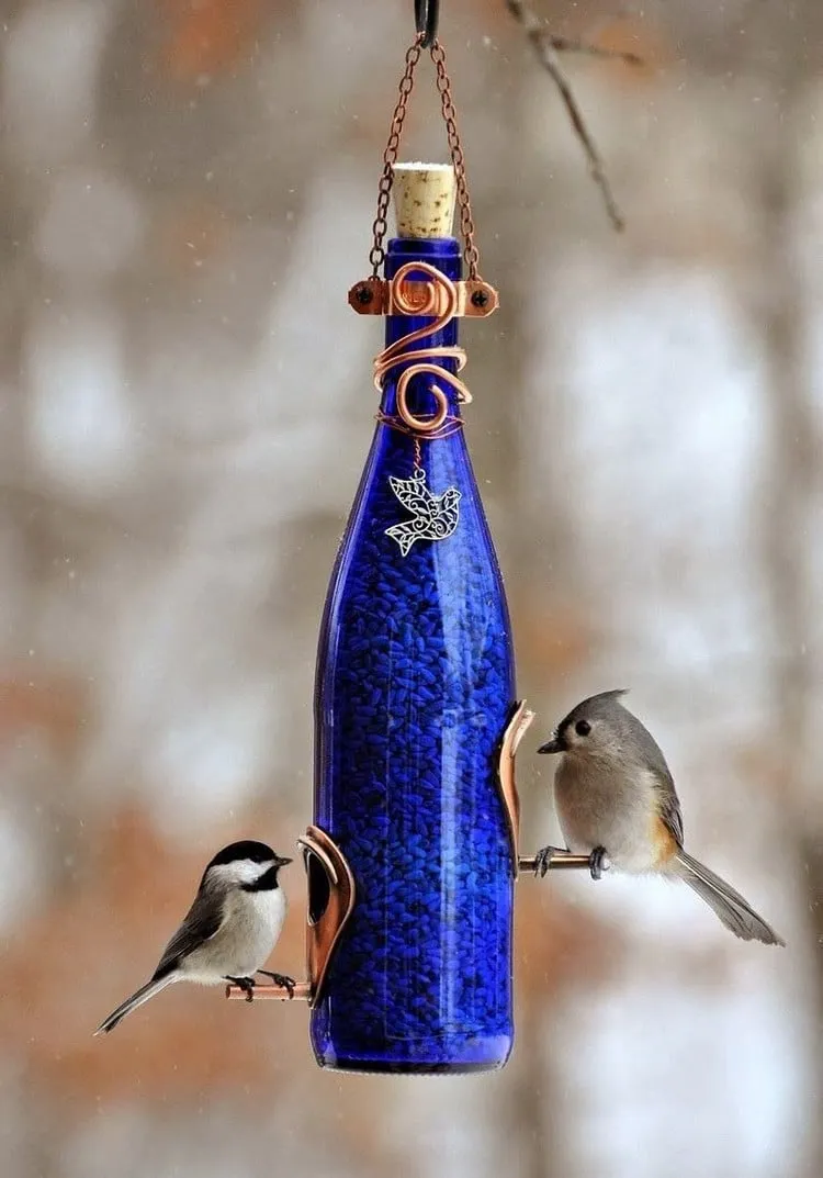 wine bottle bird feeder recycled decor ideas
