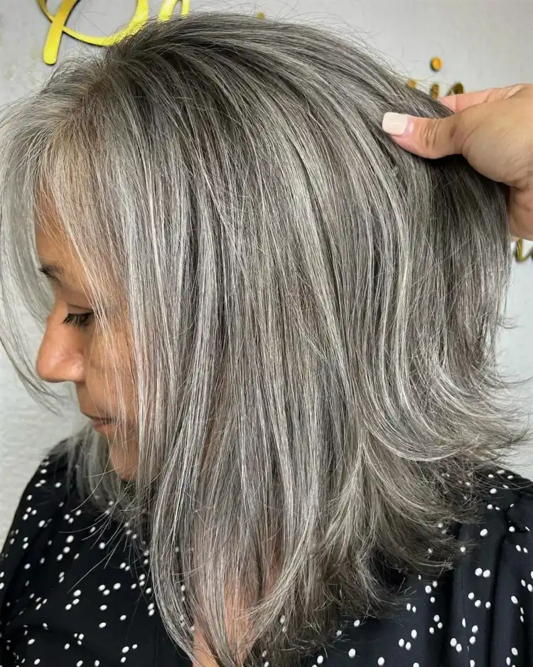 Ash gray in a long bob for women over 50