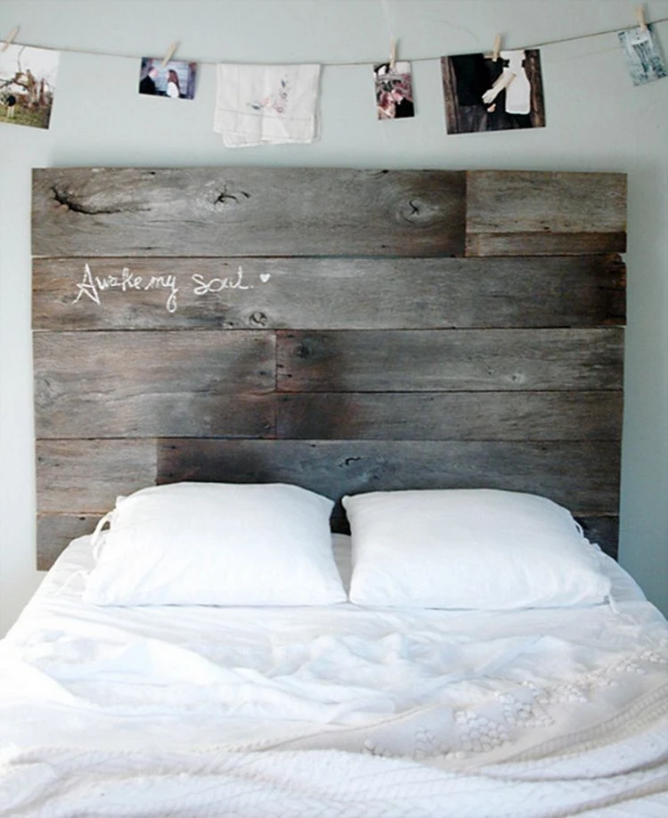 Bedroom-bed-wood-headboard-decorate-photo-garland-craft