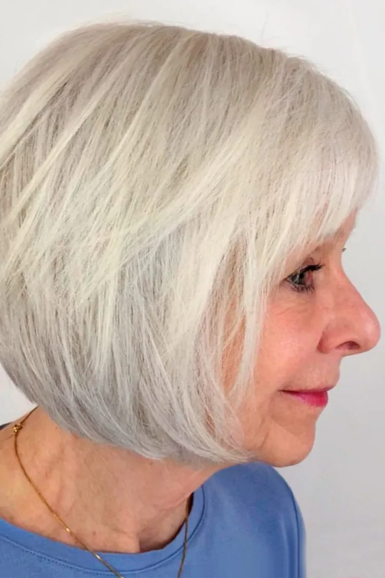 Bob with curtain bangs for women over 60 layered bob adds volume easy movement