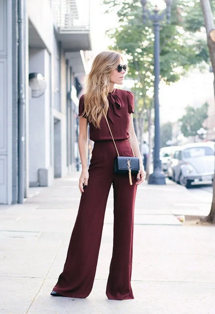 Combine your palazzo pants outfits for work with elegant tops