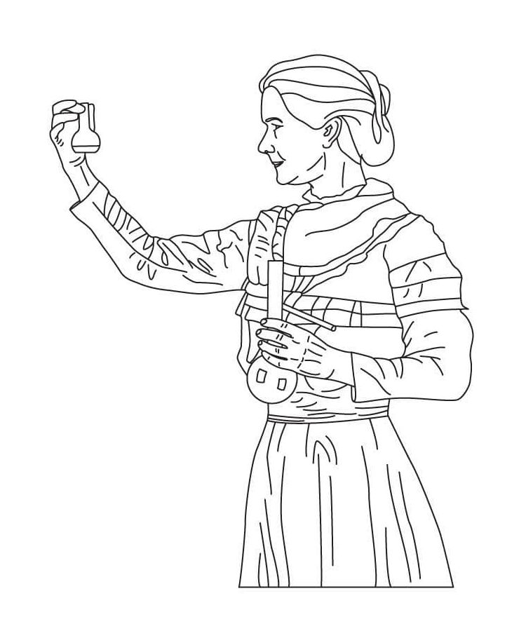 Marie Curie coloring page for adults and children Women's History Month