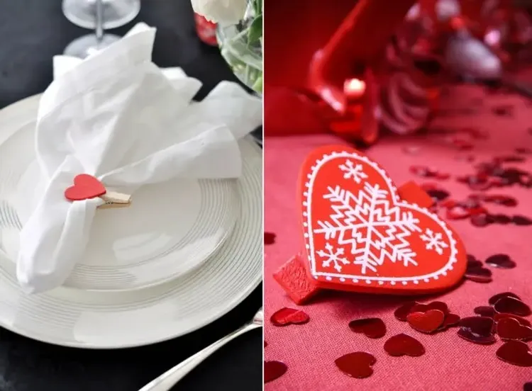 Napkin ring with clothespin DIY idea for Valentine's Day
