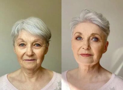 Wavy Swept Back Hairstyle for Ladies with Gray Hair