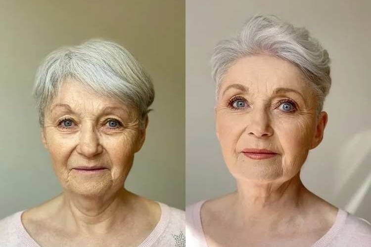 Wavy Swept Back Hairstyle for Ladies with Gray Hair