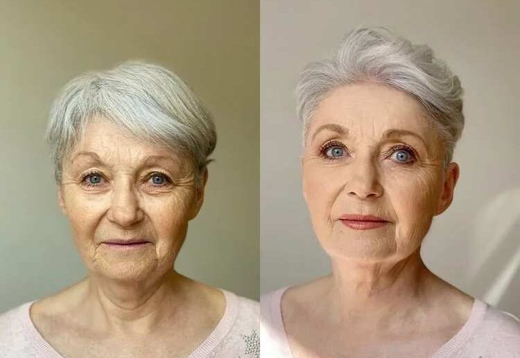 Wavy Swept Back Hairstyle for Ladies with Gray Hair