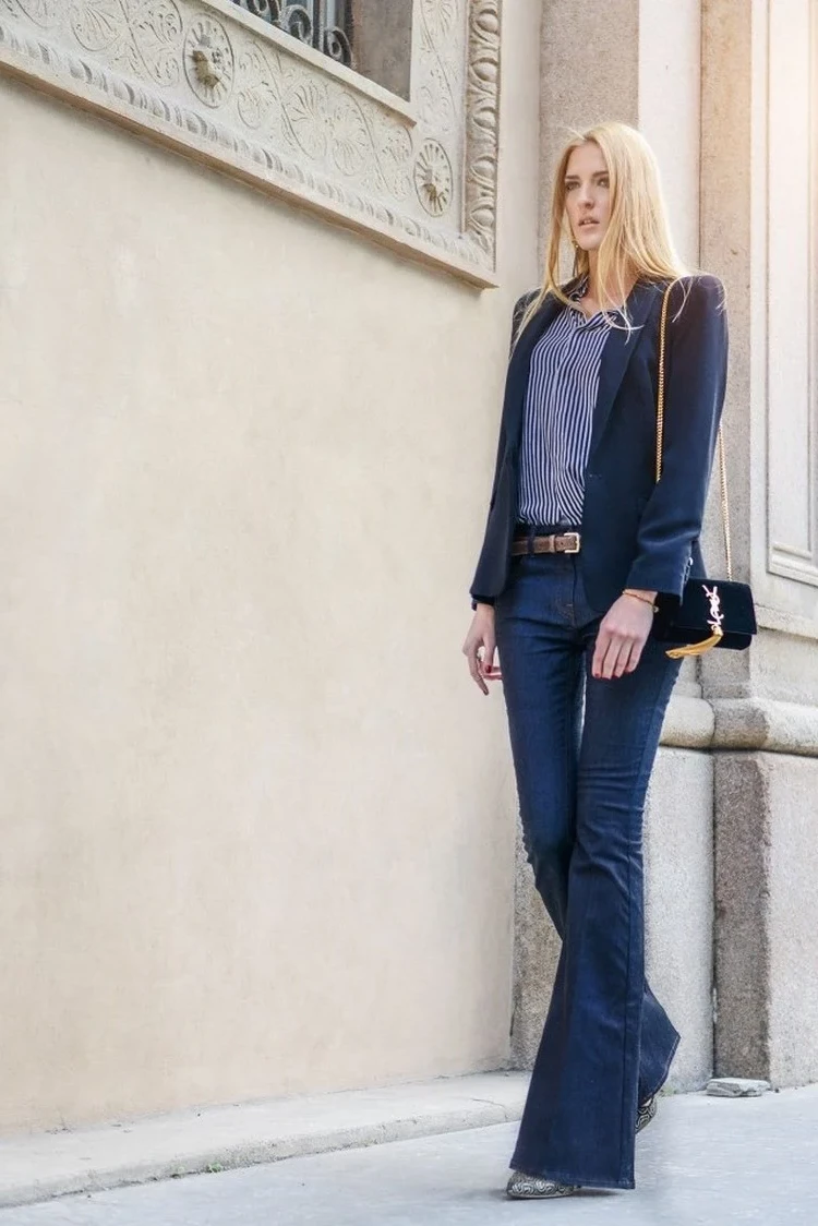 You can combine flared jeans for women with a blazer