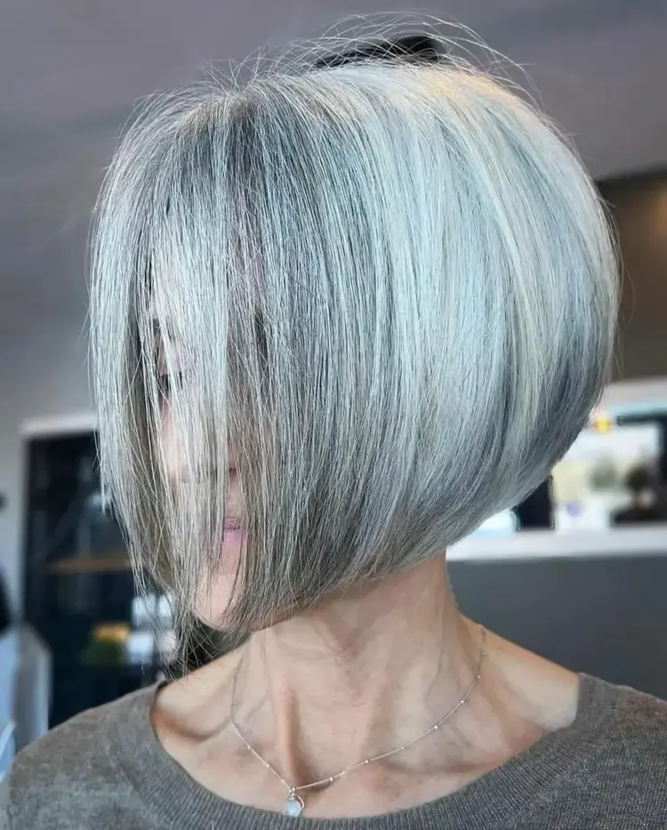 a line bob haircut gray hair hairstyles 2023 ideas