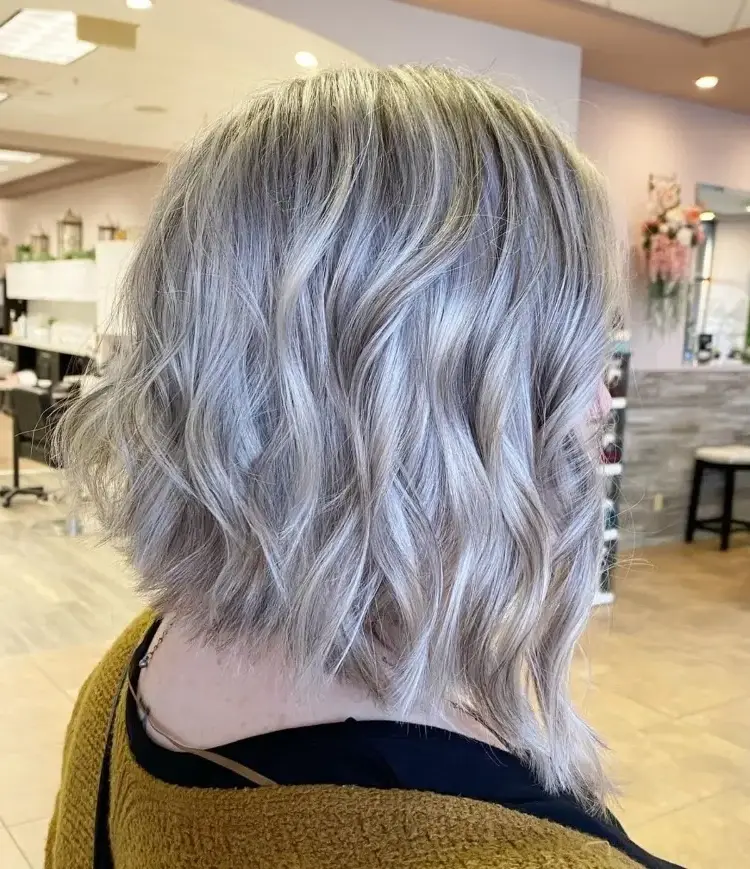 a-line lob haircut for women with grey hair over 50