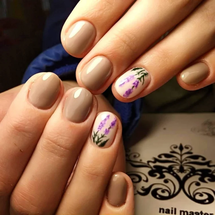 beige and lavender nails design for women over 60
