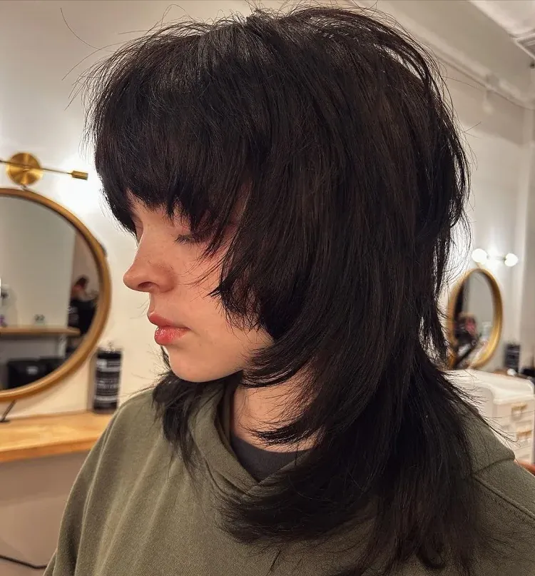 black medium length hair with bangs