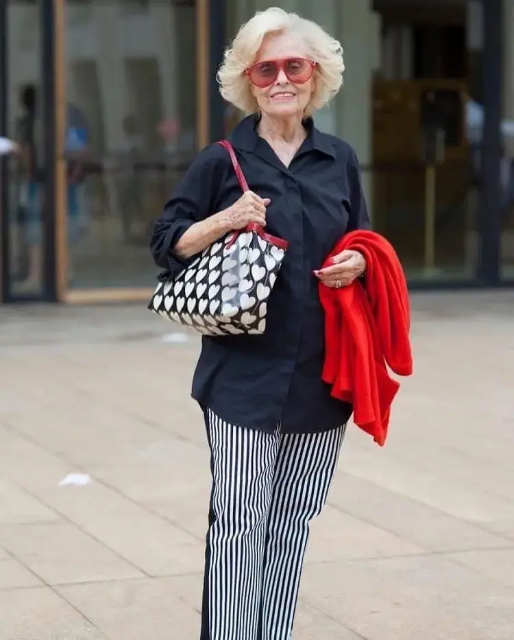 black white and red color combination fashion trends for women over 70