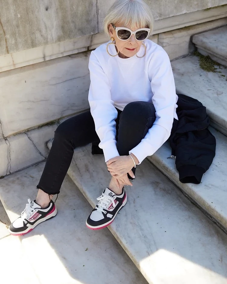 black white outfit with sneakers
