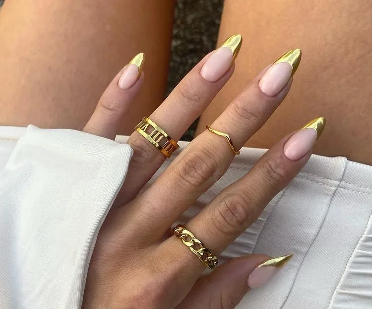 chrome nails french manicure style golden bold elegant