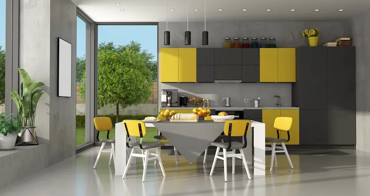 dark gray and yellow as fitting color combination for modern kitchen rooms