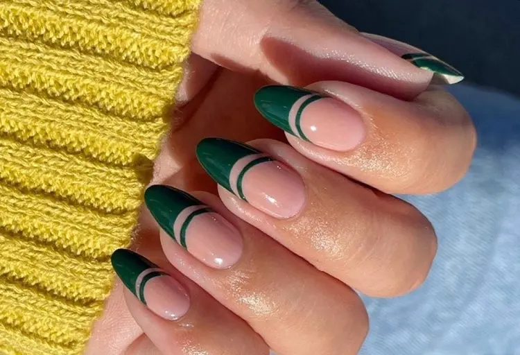 emerald green french tip nail