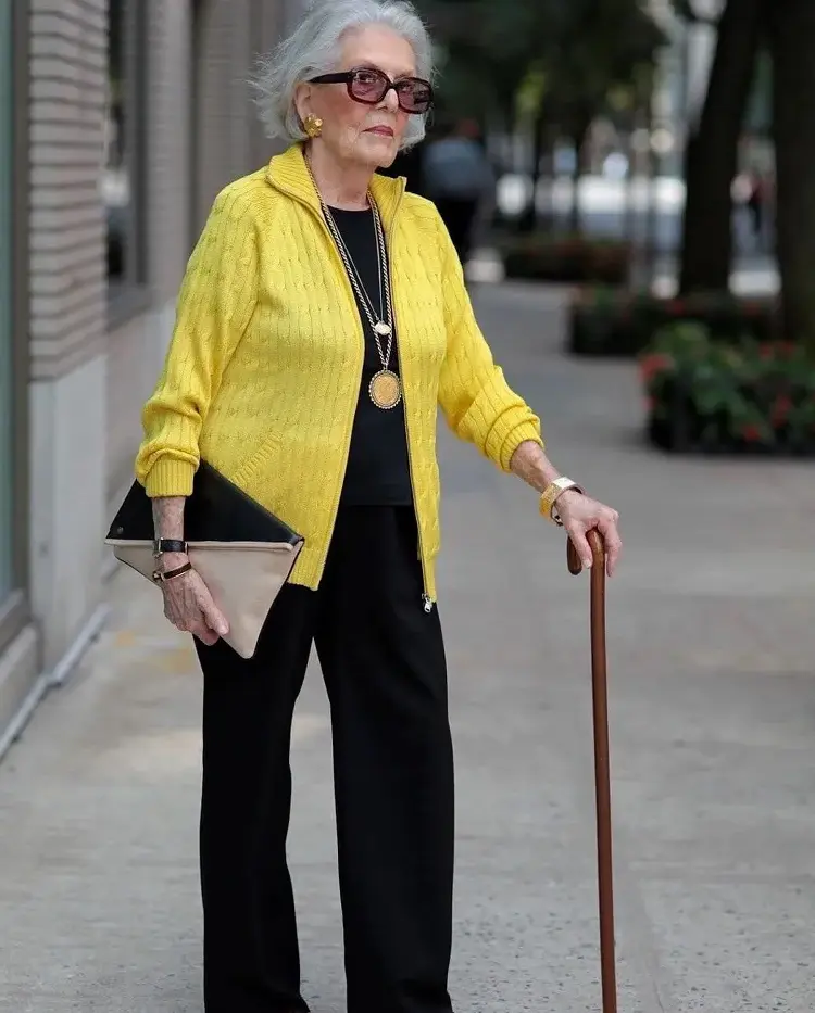 fashion trends for women over 70 yellow color with black