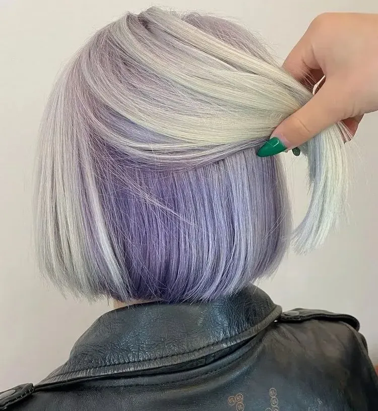 fashionable hair color gray purple hairstyle