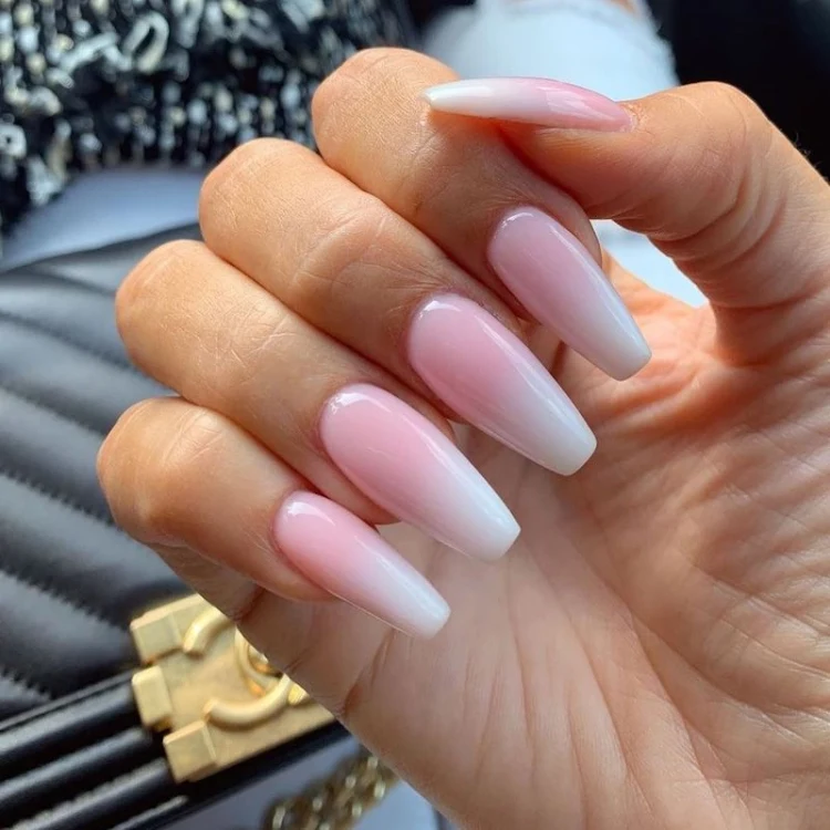 gorgeous powder pink and baby blue gradient nails