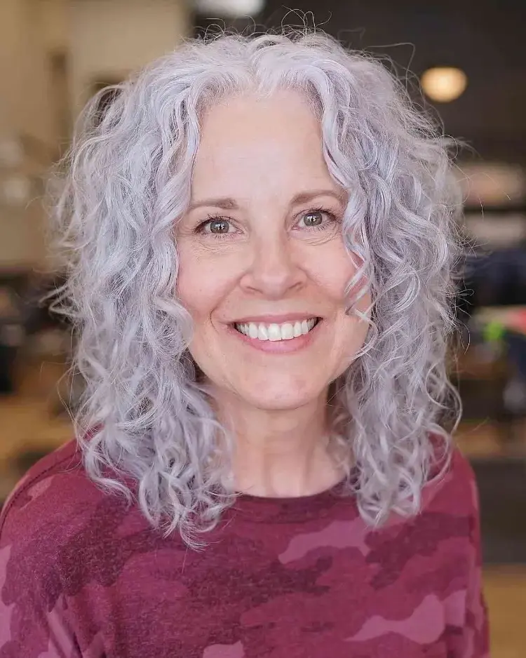 hairstyles for grey curly hair women over 50