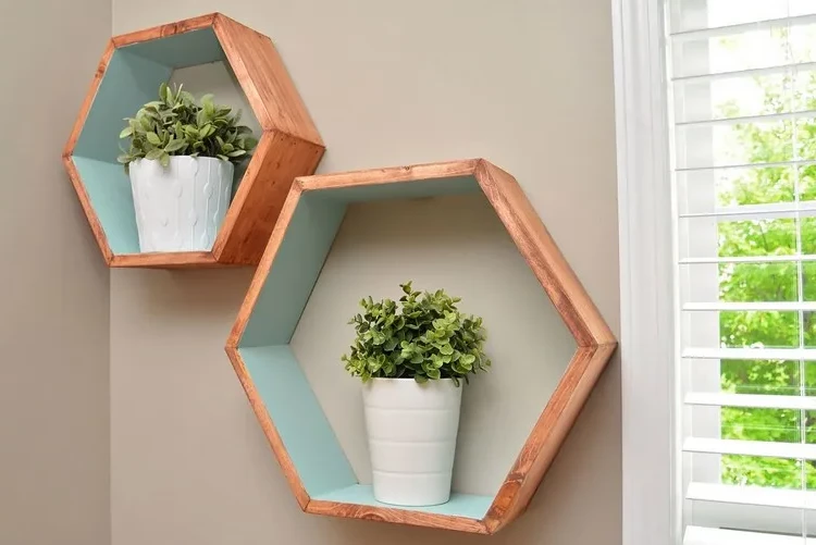 homemade decoration easy ideas interior decor DIY hexagon wall shelves