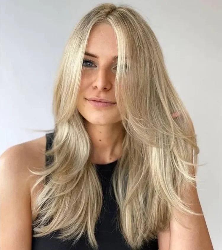 long straight blonde hair butterfly cut in layers