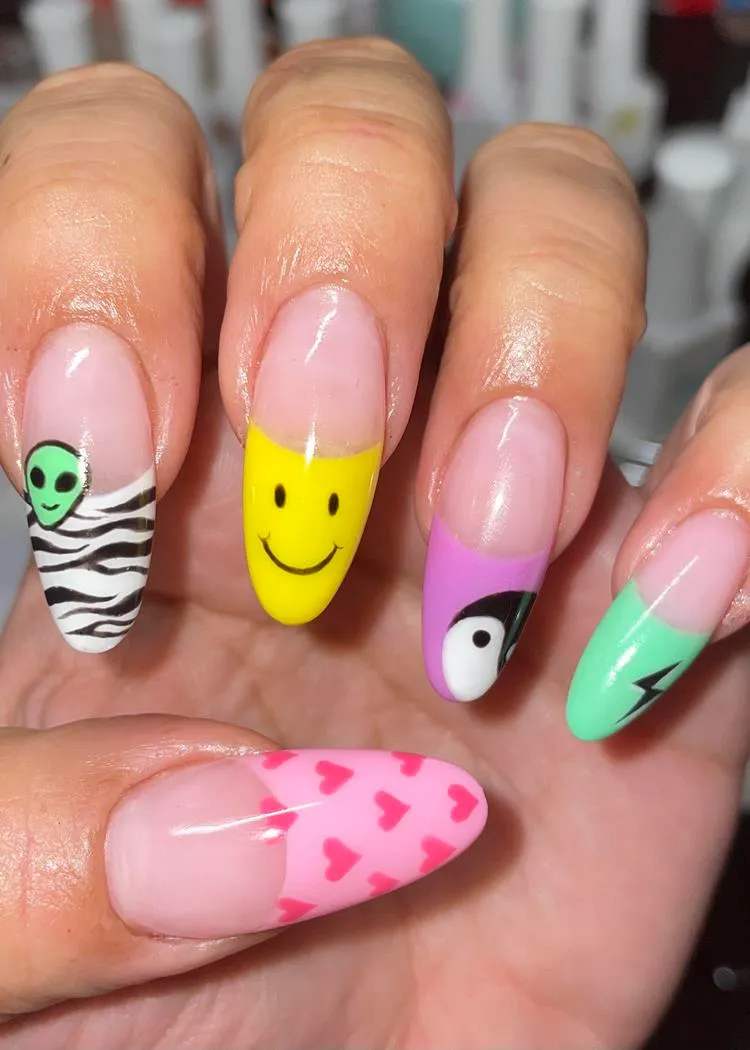 mix and match nail design for long nails