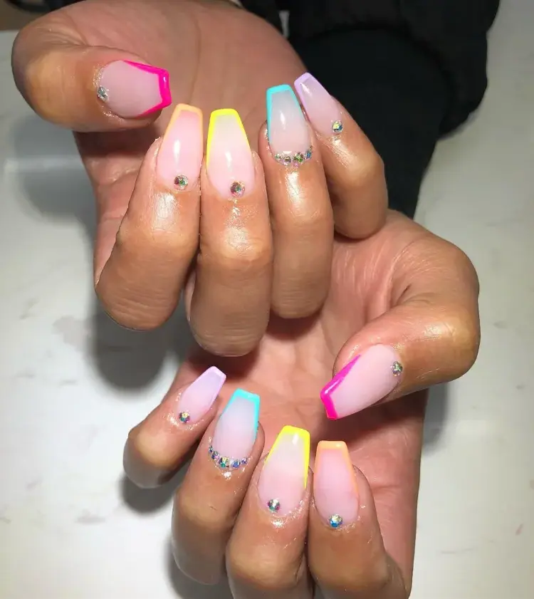 neon french nails spring trends 2023