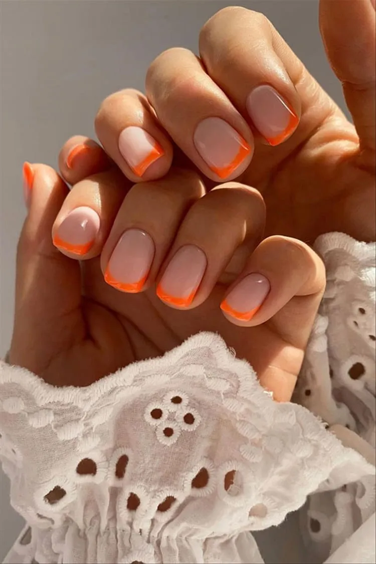 orange-french-tips-on-short-nails