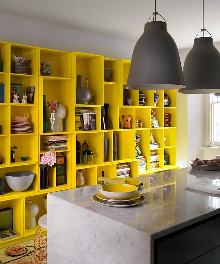 organize kitchen shelves like a colorful bookcase