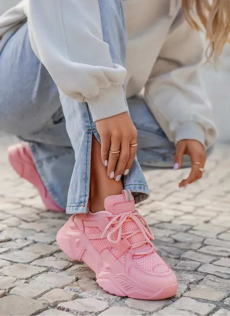 pastel pink chunky sneakers thick platform pink shoestrings