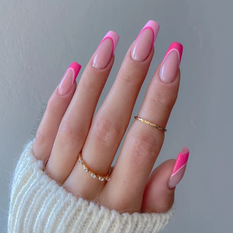 pink French nails bright and lighter pink nail polishes