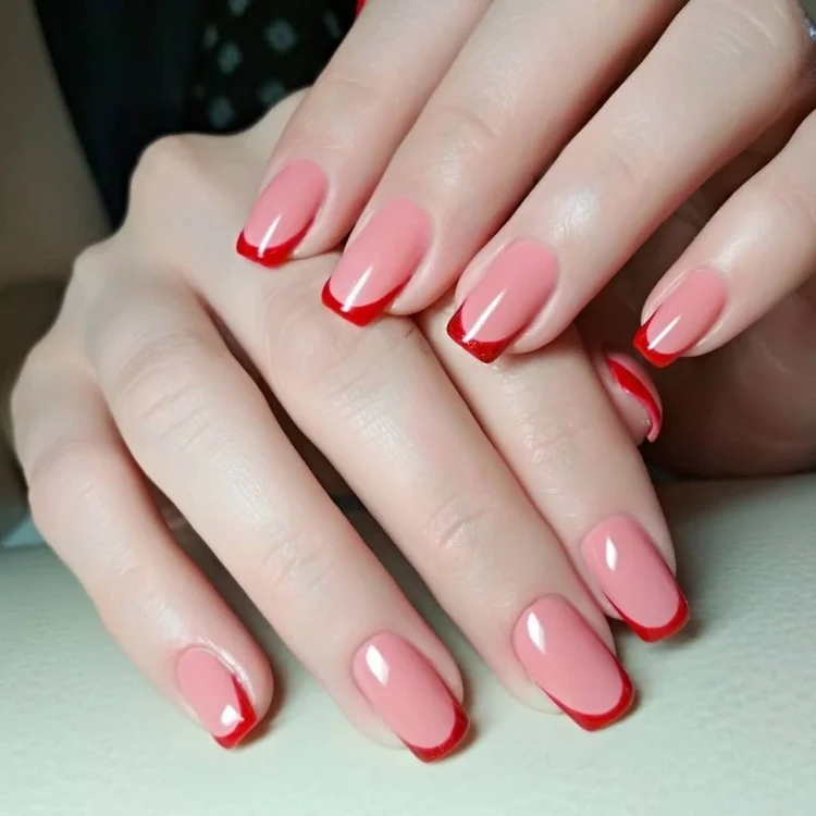 pink and red french nails combination