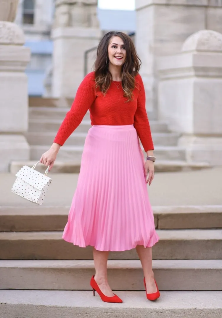 pink skirt outfit_red and pink outfit
