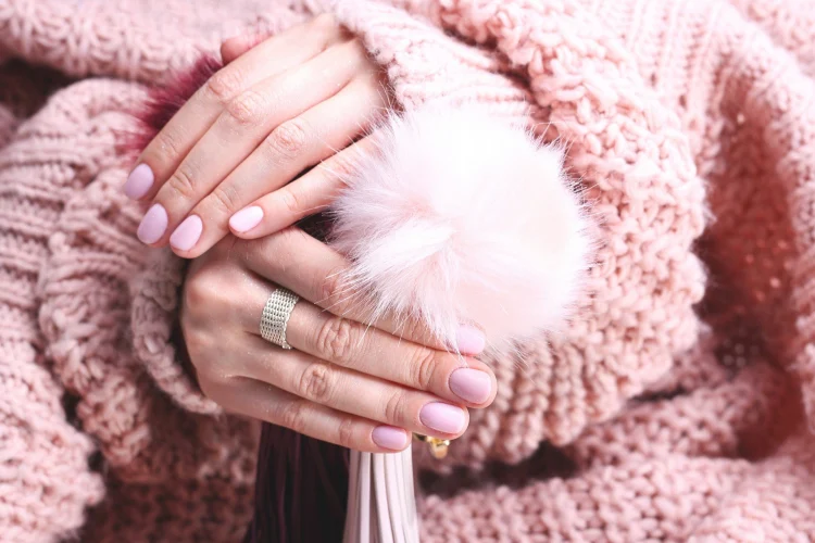 powder pink nail color short rounded nails