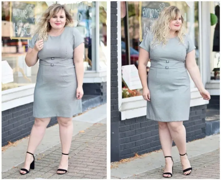 sheath dress in a gray color for chubby ladies