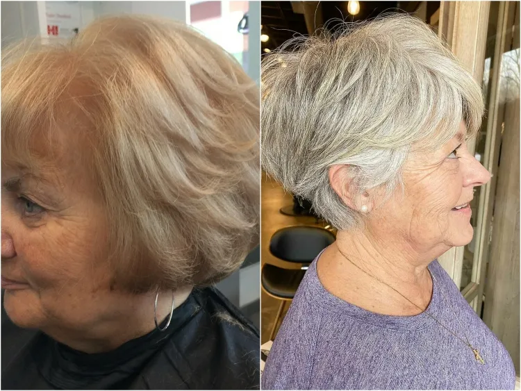 short haircut older women hide wrinkles sagging skin puffiness age spots