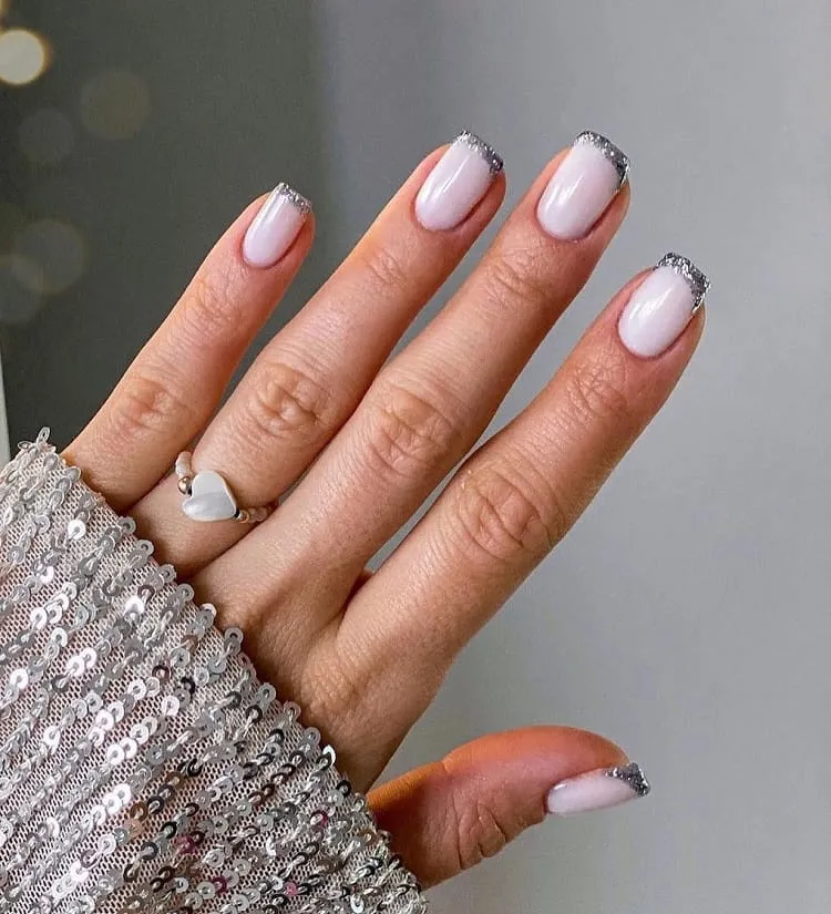 short-square-french-nails-with-silver-glitter-tips-trend