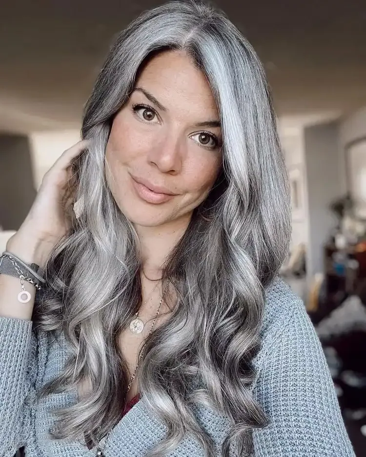 silver long hair curled at the ends